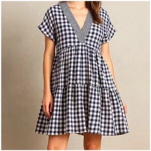 Anthropologie 11-1-Tylho Gingham V-Neck Tiered Boho Dress M NEW